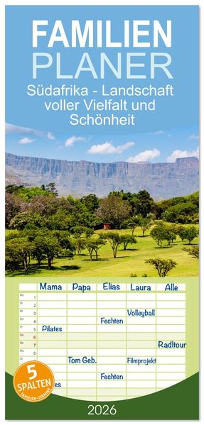 Familienplaner 2026 - Südafrika - Landschaft voller Vielfalt und Schönheit mit 5 Spalten (Wandkalender 21 x 45 cm) CALVENDO