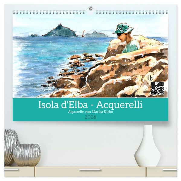 Isola d'Elba - Acquerelli (hochwertiger Premium Wandkalender 2026 DIN A2 quer) Kunstdruck in Hochglanz