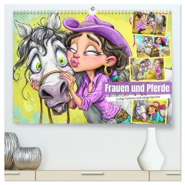 Frauen und Pferde. Lustige Cartoons und witzige Sprüche (hochwertiger Premium Wandkalender 2026 DIN A2 quer) Kunstdruck in Hochglanz