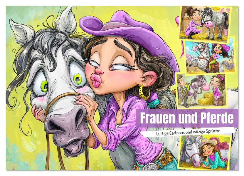 Frauen und Pferde. Lustige Cartoons und witzige Sprüche (Wandkalender 2026 DIN A4 quer) CALVENDO Monatskalender