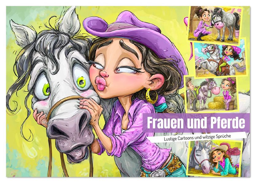 Frauen und Pferde. Lustige Cartoons und witzige Sprüche (Tischkalender 2026 DIN A5 quer) CALVENDO Monatskalender