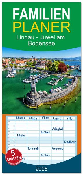 Familienplaner 2026 - Lindau - Juwel am Bodensee mit 5 Spalten (Wandkalender 21 x 45 cm) CALVENDO