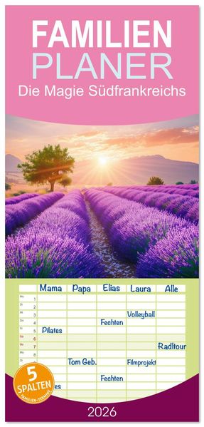 Familienplaner 2026 - Die Magie Südfrankreichs mit 5 Spalten (Wandkalender 21 x 45 cm) CALVENDO