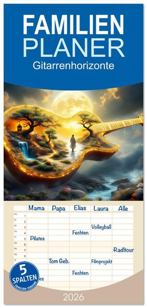 Familienplaner 2026 - Gitarrenhorizonte mit 5 Spalten (Wandkalender 21 x 45 cm) CALVENDO