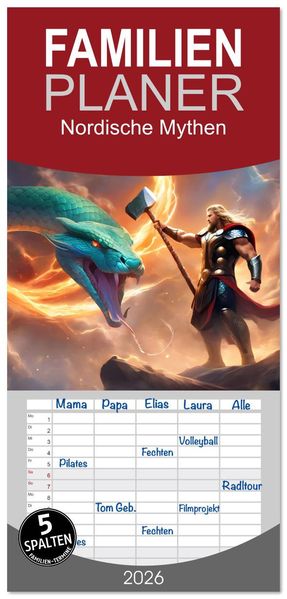 Familienplaner 2026 - Nordische Mythen mit 5 Spalten (Wandkalender 21 x 45 cm) CALVENDO