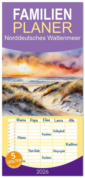 Familienplaner 2026 - Norddeutsches Wattenmeer mit 5 Spalten (Wandkalender 21 x 45 cm) CALVENDO