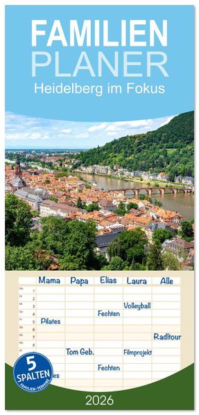 Familienplaner 2026 - Heidelberg im Fokus mit 5 Spalten (Wandkalender 21 x 45 cm) CALVENDO