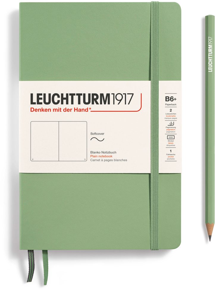 Notizbuch Paperback (B6+) Softcover 123 nummerierte Seiten Salbei Blanko
