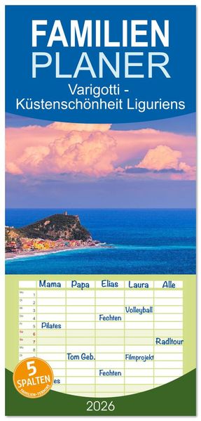 Familienplaner 2026 - Varigotti - Küstenschönheit Liguriens mit 5 Spalten (Wandkalender 21 x 45 cm) CALVENDO