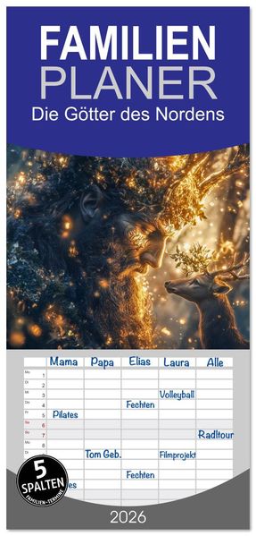 Familienplaner 2026 - Die Götter des Nordens mit 5 Spalten (Wandkalender 21 x 45 cm) CALVENDO