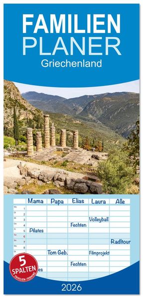 Familienplaner 2026 - Griechenland mit 5 Spalten (Wandkalender 21 x 45 cm) CALVENDO