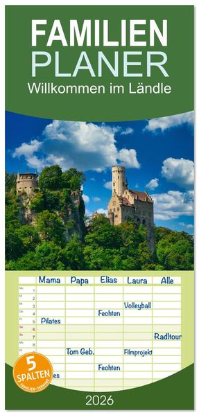 Familienplaner 2026 - Willkommen im Ländle mit 5 Spalten (Wandkalender 21 x 45 cm) CALVENDO