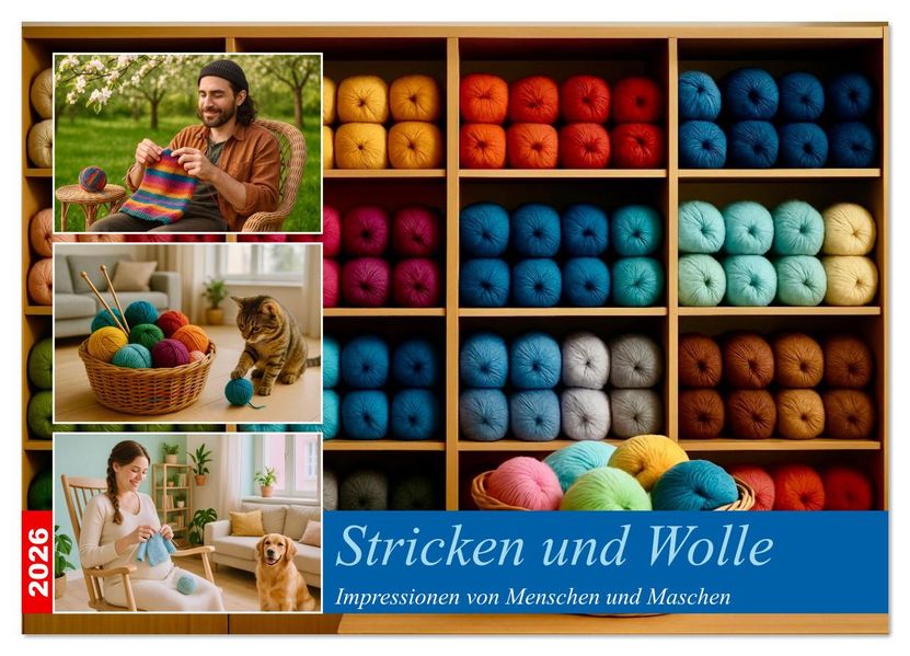 Stricken und Wolle (Wandkalender 2026 DIN A3 quer) CALVENDO Monatskalender