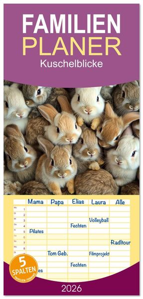 Familienplaner 2026 - Kuschelblicke mit 5 Spalten (Wandkalender 21 x 45 cm) CALVENDO