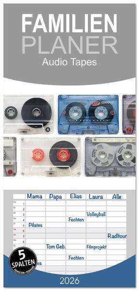 Familienplaner 2026 - Audio Tapes mit 5 Spalten (Wandkalender 21 x 45 cm) CALVENDO
