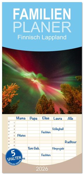 Familienplaner 2026 - Finnisch Lappland mit 5 Spalten (Wandkalender 21 x 45 cm) CALVENDO