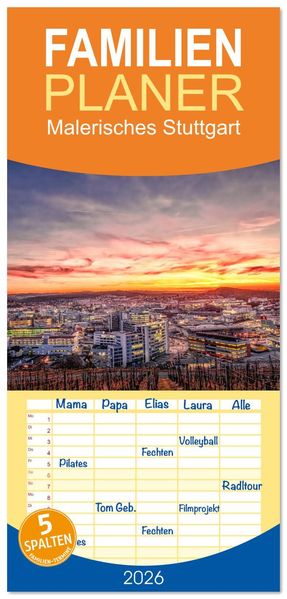 Familienplaner 2026 - Malerisches Stuttgart mit 5 Spalten (Wandkalender 21 x 45 cm) CALVENDO