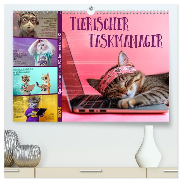 Tierischer Taskmanager (hochwertiger Premium Wandkalender 2026 DIN A2 quer) Kunstdruck in Hochglanz