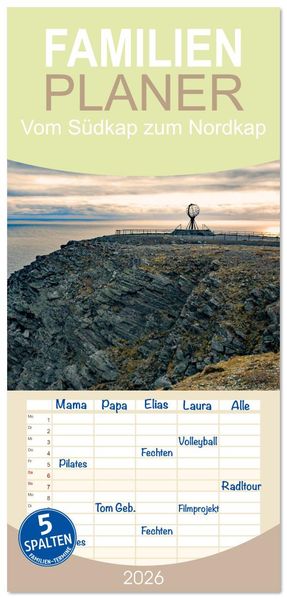 Familienplaner 2026 - Vom Südkap zum Nordkap mit 5 Spalten (Wandkalender 21 x 45 cm) CALVENDO
