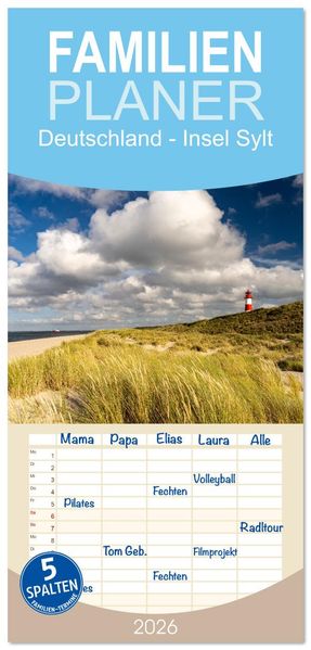 Familienplaner 2026 - Deutschland - Insel Sylt mit 5 Spalten (Wandkalender 21 x 45 cm) CALVENDO