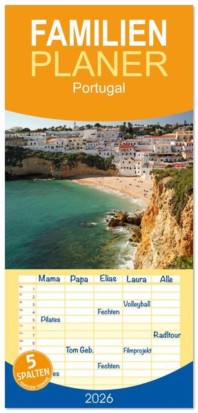 Familienplaner 2026 - Portugal mit 5 Spalten (Wandkalender 21 x 45 cm) CALVENDO