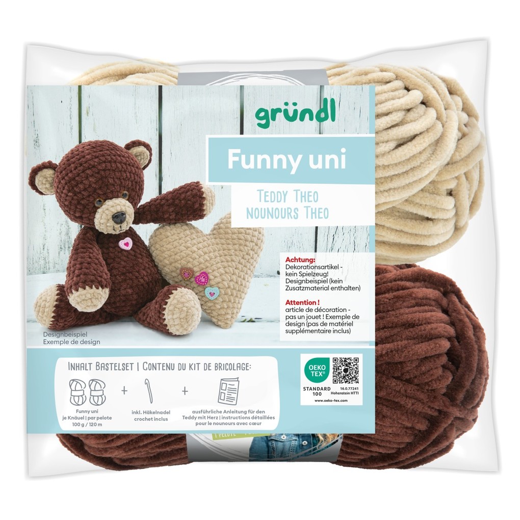 gründl Funny uni SB-Pack Teddy Theo Chenillegarn Häkelset