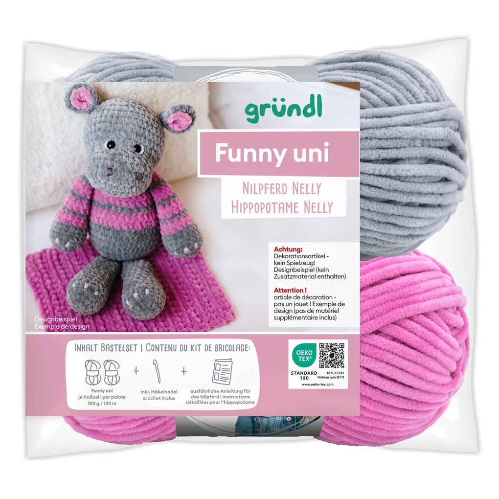 gründl Funny uni SB-Pack Nilpferd Nelly Chenillegarn Häkelset