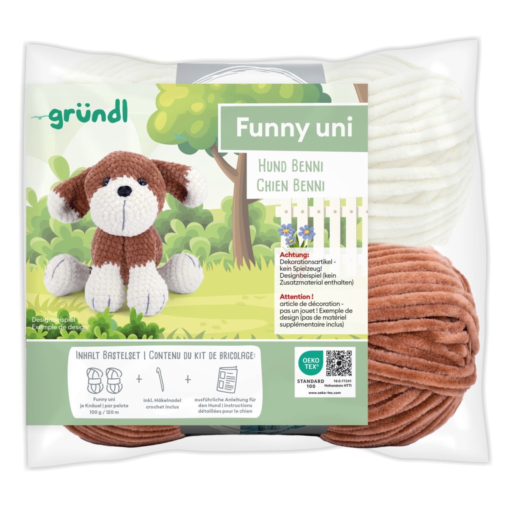 gründl Funny uni SB-Pack Hund Benni Chenillegarn Häkelset