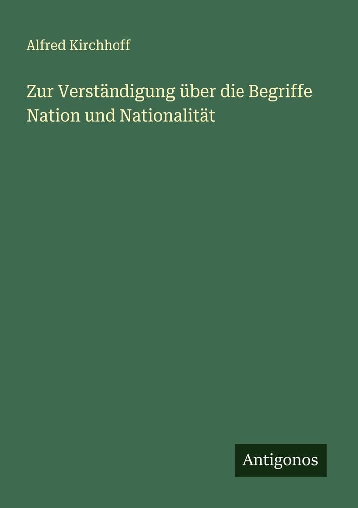 Zur Verständigung über die Begriffe Nation und Nationalität