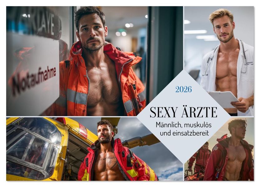 SEXY ÄRZTE - Männlich muskulös und einsatzbereit (Tischkalender 2026 DIN A5 quer) CALVENDO Monatskalender