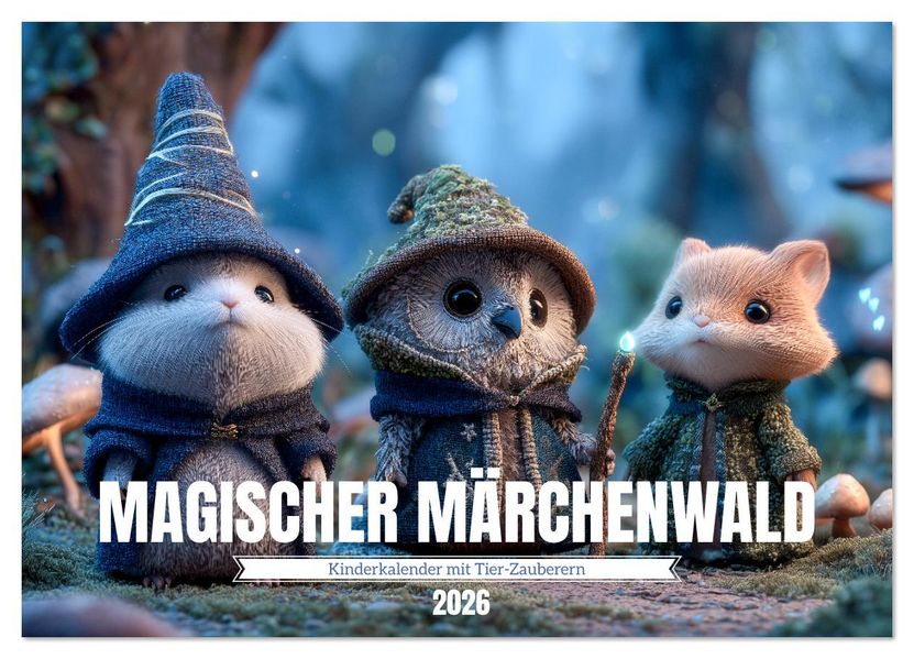 Magischer Märchenwald - Kinderkalender mit Tier-Zauberern (Wandkalender 2026 DIN A2 quer) CALVENDO Monatskalender