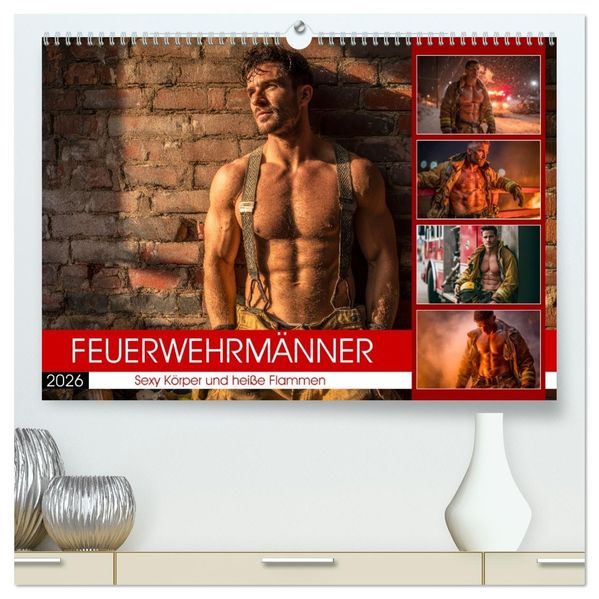 Feuerwehrmänner - Sexy Körper und heiße Flammen (hochwertiger Premium Wandkalender 2026 DIN A2 quer) Kunstdruck in Hochglanz