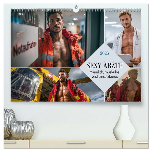 SEXY ÄRZTE - Männlich muskulös und einsatzbereit (hochwertiger Premium Wandkalender 2026 DIN A2 quer) Kunstdruck in Hochglanz
