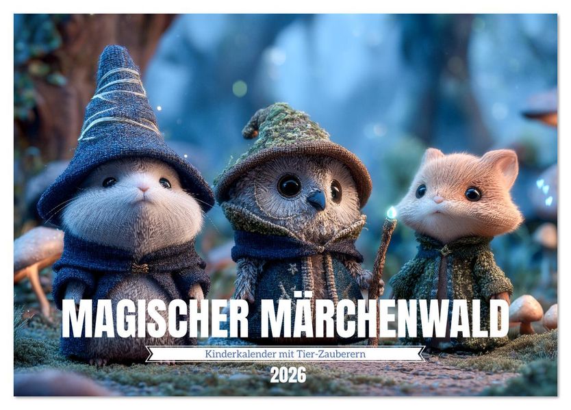 Magischer Märchenwald - Kinderkalender mit Tier-Zauberern (Tischkalender 2026 DIN A5 quer) CALVENDO Monatskalender