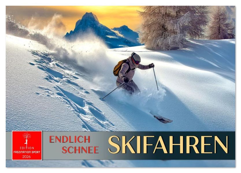Skifahren - endlich Schnee (Tischkalender 2026 DIN A5 quer) CALVENDO Monatskalender