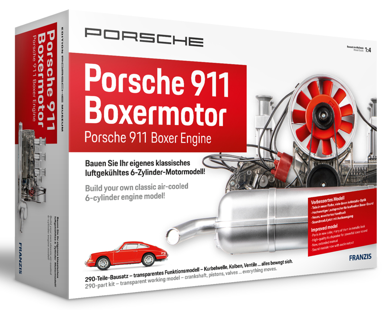 Franzis Verlag GmbH Franzis 67224 - Porsche 911 Boxermotor. 200-Teile-Bausatz Transparentes Funktionsmodell Bewegliche Kurbelwelle Kolben Und Ventile Inkl. Reich