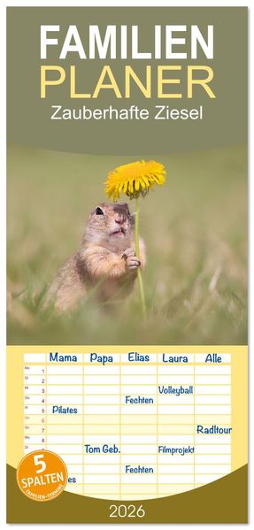 Familienplaner 2026 - Zauberhafte Ziesel mit 5 Spalten (Wandkalender 21 x 45 cm) CALVENDO