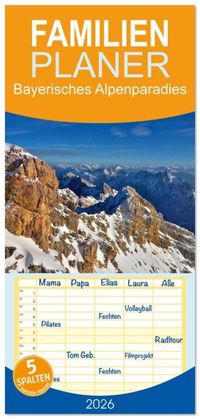 Familienplaner 2026 - Bayerisches Alpenparadies mit 5 Spalten (Wandkalender 21 x 45 cm) CALVENDO