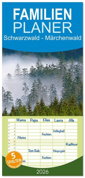 Familienplaner 2026 - Schwarzwald - Märchenwald mit 5 Spalten (Wandkalender 21 x 45 cm) CALVENDO