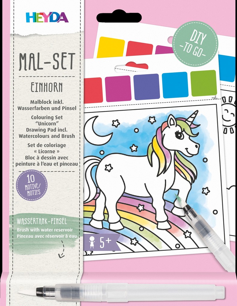 Heyda Mal Set Einhorn - Malblock inkl. Wasserfarben und Pinsel 10 Motive