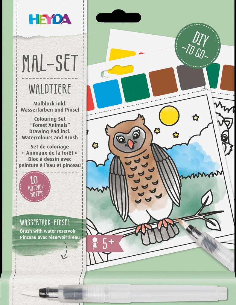 Heyda Mal Set Waldtiere - Malblock inkl. Wasserfarben und Pinsel 10 Motive