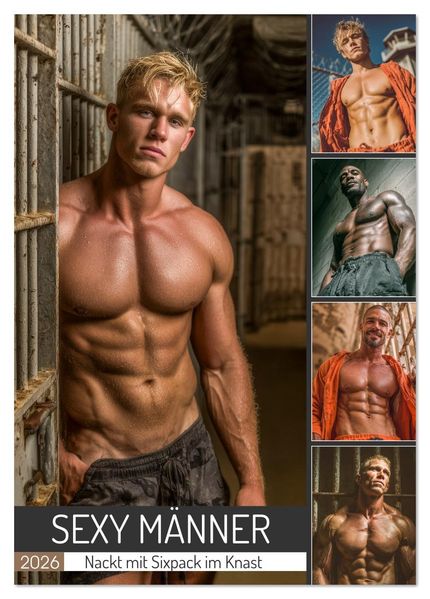 SEXY MÄNNER - Nackt mit Sixpack im Knast (Tischkalender 2026 DIN A5 hoch) CALVENDO Monatskalender