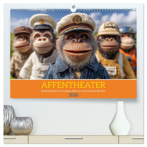 Affentheater - Kinderkalender mit lustigen Affen in verschiedenen Berufen (hochwertiger Premium Wandkalender 2026 DIN A2 quer) Kunstdruck in Hochglanz