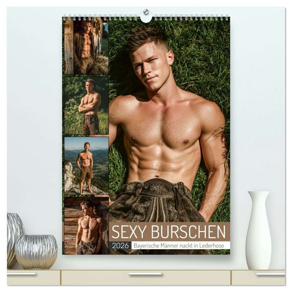SEXY BURSCHEN - Bayerische Männer nackt in Lederhose (hochwertiger Premium Wandkalender 2026 DIN A2 hoch) Kunstdruck in Hochglanz