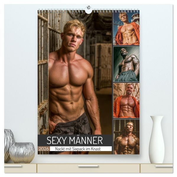 SEXY MÄNNER - Nackt mit Sixpack im Knast (hochwertiger Premium Wandkalender 2026 DIN A2 hoch) Kunstdruck in Hochglanz