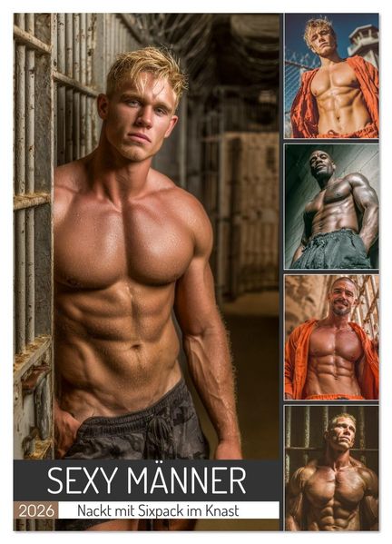 SEXY MÄNNER - Nackt mit Sixpack im Knast (Wandkalender 2026 DIN A2 hoch) CALVENDO Monatskalender