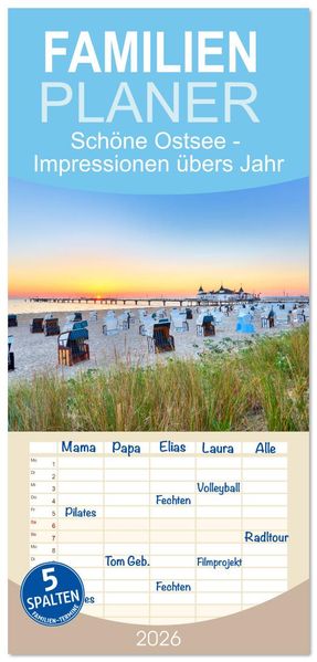 Familienplaner 2026 - Schöne Ostsee - Impressionen übers Jahr mit 5 Spalten (Wandkalender 21 x 45 cm) CALVENDO