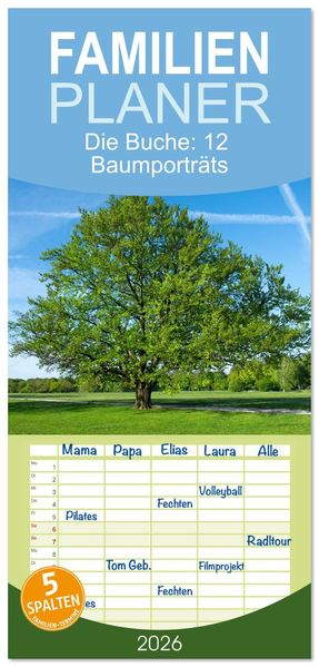 Familienplaner 2026 - Die Buche: 12 Baumporträts mit 5 Spalten (Wandkalender 21 x 45 cm) CALVENDO