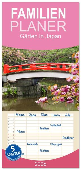 Familienplaner 2026 - Gärten in Japan mit 5 Spalten (Wandkalender 21 x 45 cm) CALVENDO