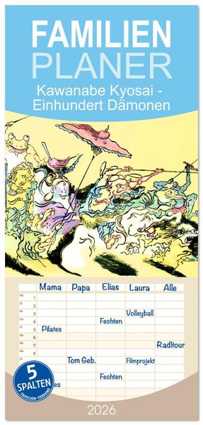 Familienplaner 2026 - Kawanabe Kyosai - Einhundert Dämonen mit 5 Spalten (Wandkalender 21 x 45 cm) CALVENDO